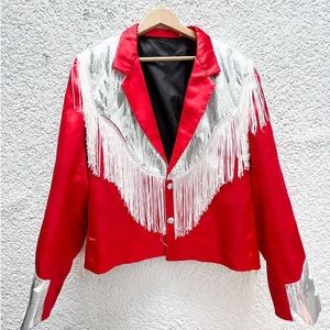 Vintage Red Satin Fringe Jacket